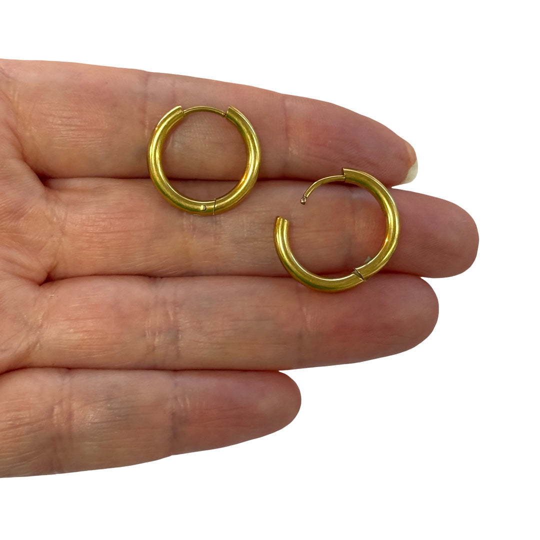 Waterproof 316L Stainless Steel Huggie Hoop Earrings – PVD Gold Plated, 14mm Inner Diameter, 1 Pair