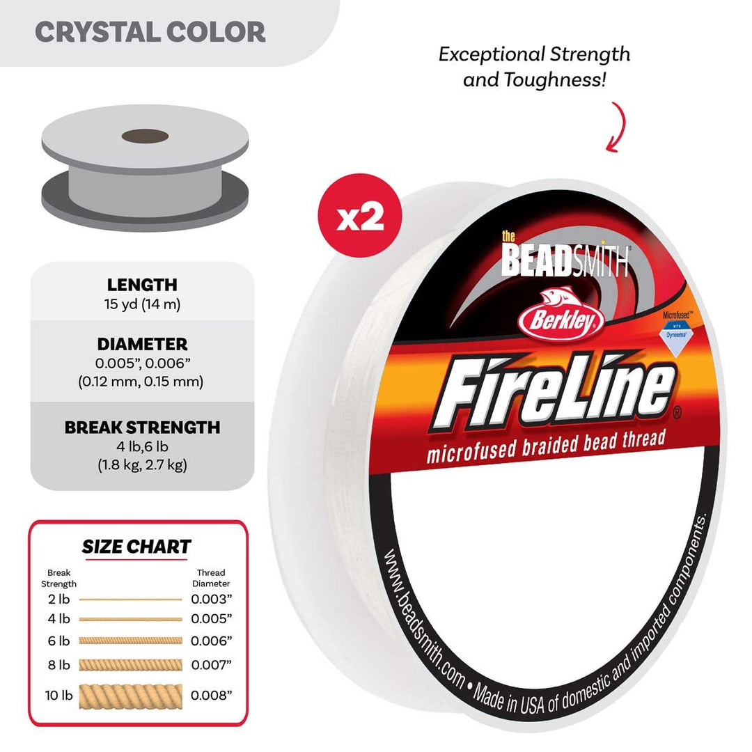 FIRELINE Crystal Beading Thread – 4LB &amp; 6LB, 15 Yards per Spool (2-Pack)
