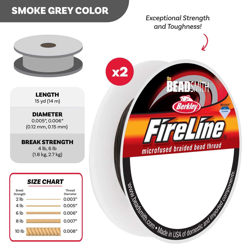 FIRELINE Smoke Grey Beading Thread – 4LB & 6LB, 15 Yards per Spool (2-Pack)
