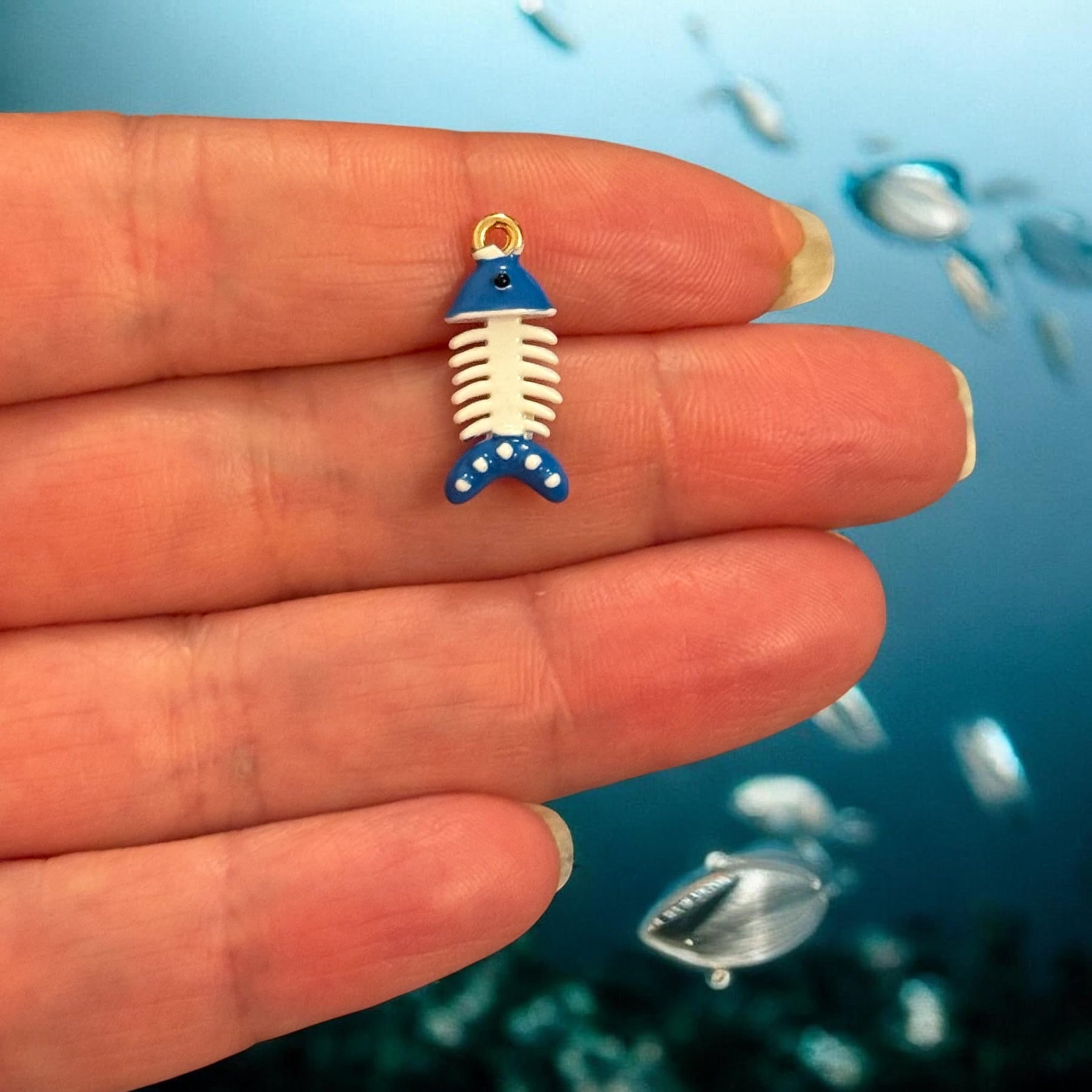 Fish Bone Keychain Fish Bone Enamel Charm, 3D Fish Skeleton Pendant