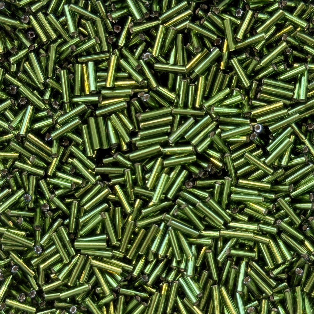 Miyuki Bugles size 6mm 0026  Silver Lined Olive 10 grams.