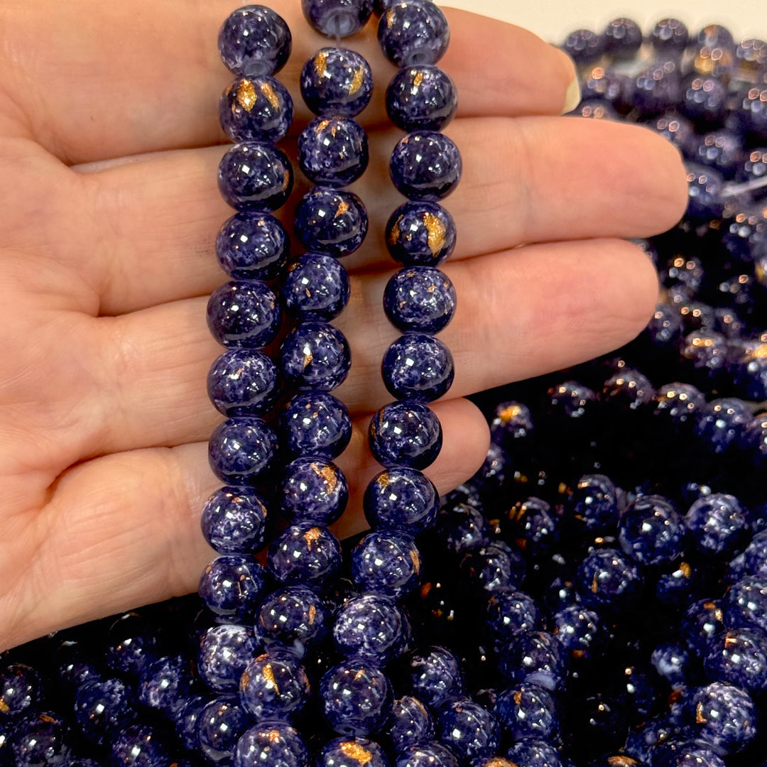 8mm Marbled glass beads, smooth round glass beads full strand 50 beads
