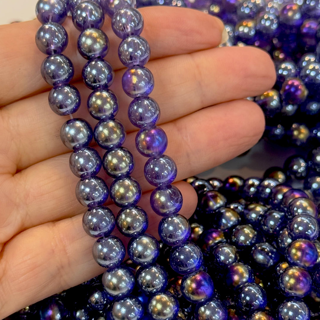 8mm Glass beads, smooth round glass beads full strand 50 beads