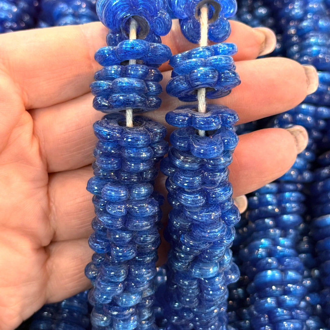 Hand Made Murano Glass Large Hole Tp. Blue Flower Beads, 25 Beads in a pack