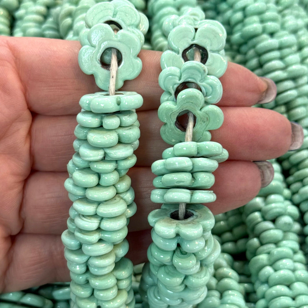 Hand Made Murano Glass Large Hole Seafoam Flower Beads, 50 Beads in a pack