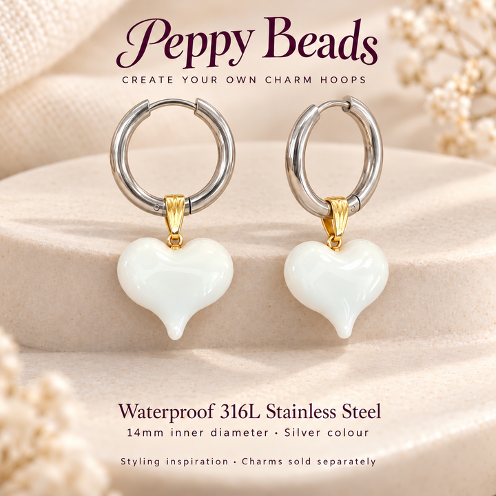 Waterproof 316L Stainless Steel Huggie Hoop Earrings – Silver Colour, 14mm Inner Diameter, 1 Pair