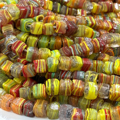 Traditional Turkish Artisan Handmade Cube Glass Beads, Large Hole Glass Beads, 25 Beads in a pack