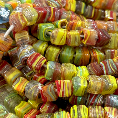 Traditional Turkish Artisan Handmade Cube Glass Beads, Large Hole Glass Beads, 25 Beads in a pack