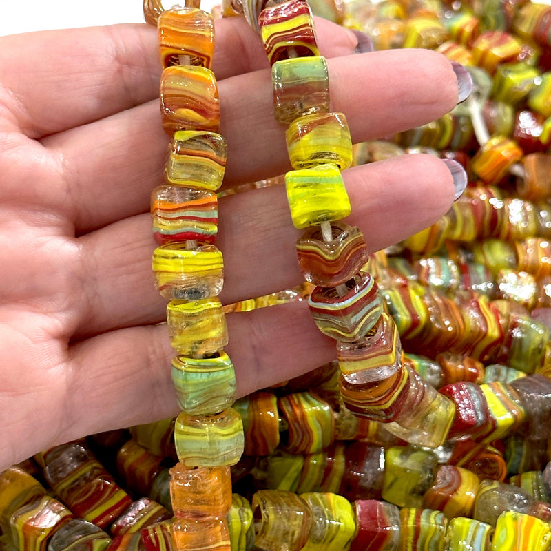 Traditional Turkish Artisan Handmade Cube Glass Beads, Large Hole Glass Beads, 25 Beads in a pack