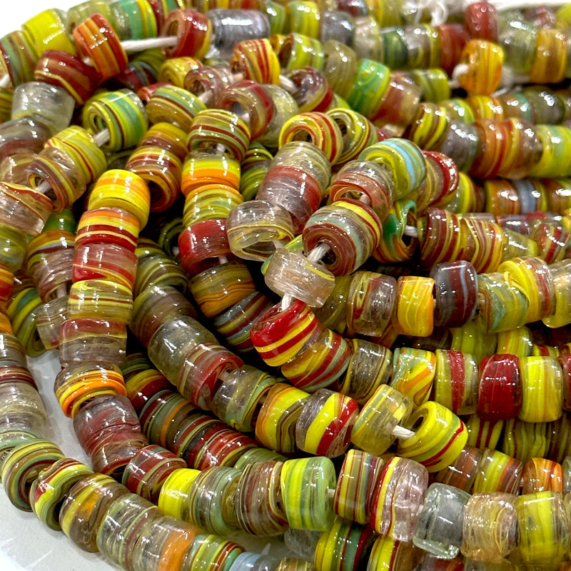 Turkish Artisan Hand Made Marbled Glass Large Ring Beads, 25 Beads in a pack