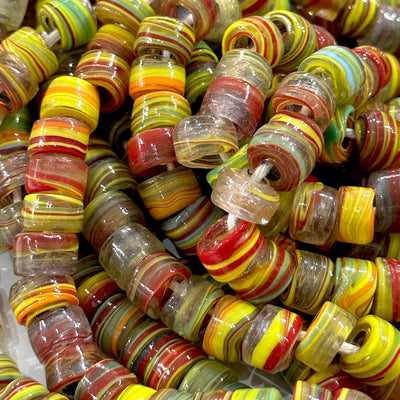 Turkish Artisan Hand Made Marbled Glass Large Ring Beads, 25 Beads in a pack