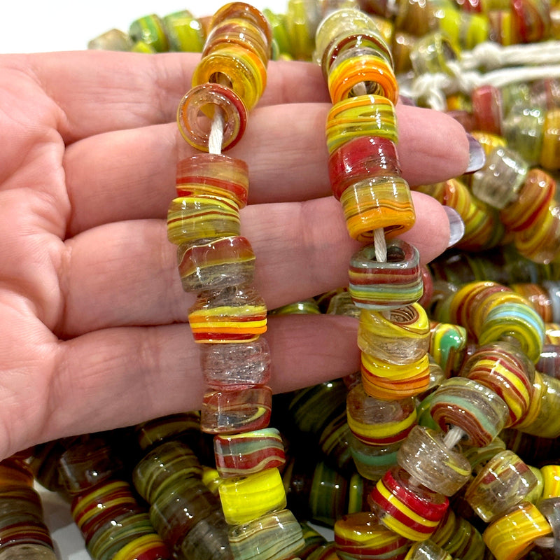 Turkish Artisan Hand Made Marbled Glass Large Ring Beads, 25 Beads in a pack