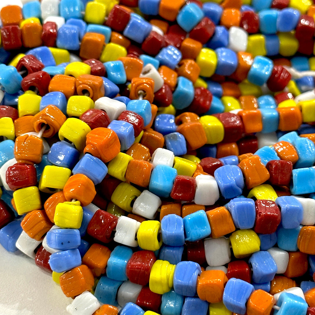 Traditional Turkish Artisan Handmade Cube Glass Beads, Large Hole Glass Beads, 50 Beads in a pack