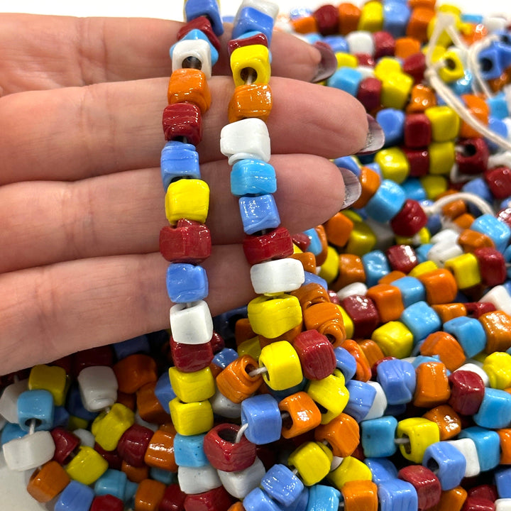 Traditional Turkish Artisan Handmade Cube Glass Beads, Large Hole Glass Beads, 50 Beads in a pack
