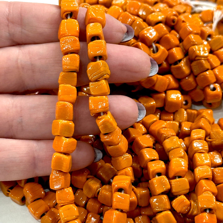 Traditional Turkish Artisan Handmade Cube Glass Beads, Large Hole Glass Beads, 50 Beads in a pack