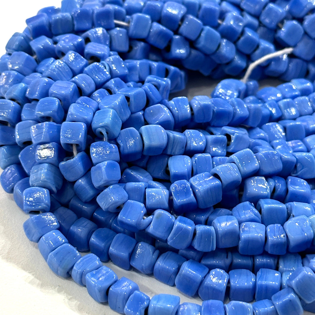 Traditional Turkish Artisan Handmade Cube Glass Beads, Large Hole Glass Beads, 50 Beads in a pack