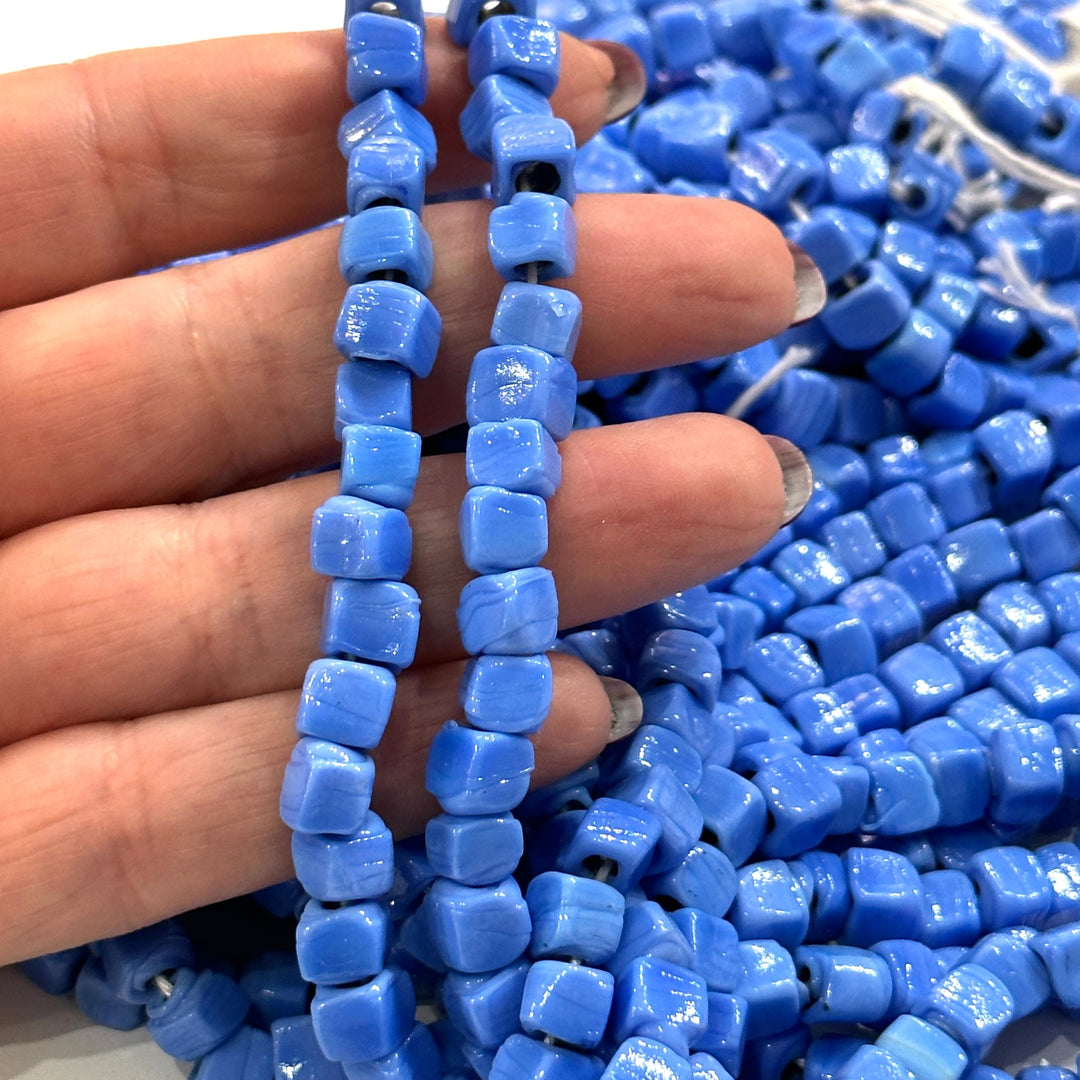 Traditional Turkish Artisan Handmade Cube Glass Beads, Large Hole Glass Beads, 50 Beads in a pack