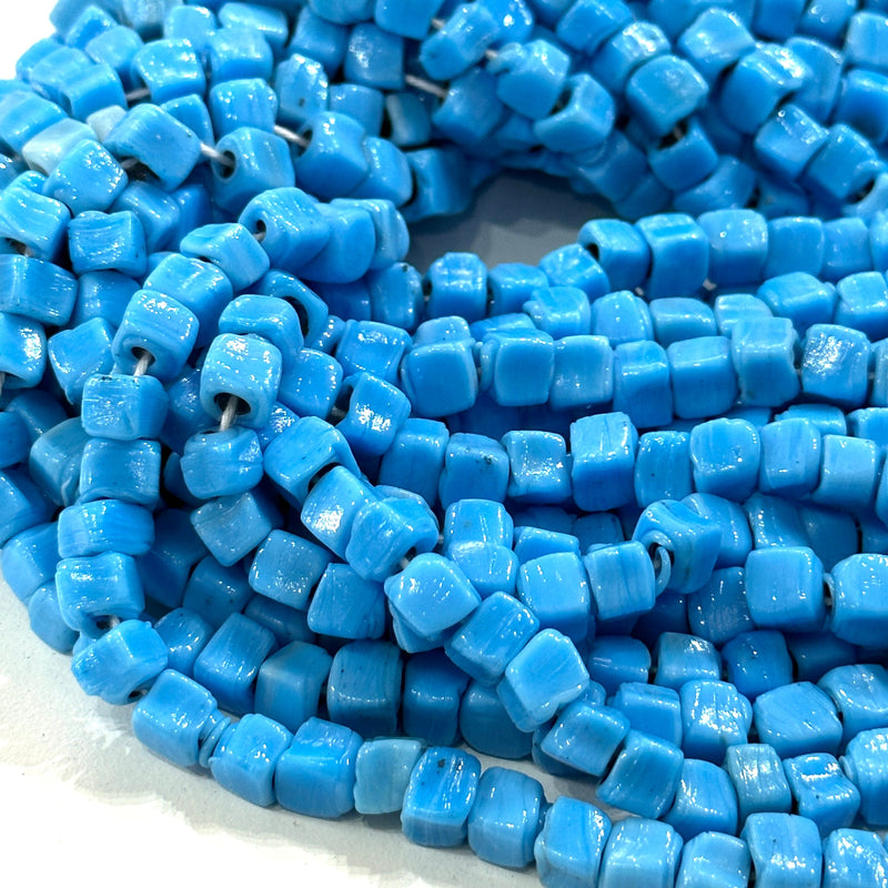 Traditional Turkish Artisan Handmade Cube Glass Beads, Large Hole Glass Beads, 50 Beads in a pack