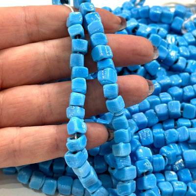 Traditional Turkish Artisan Handmade Cube Glass Beads, Large Hole Glass Beads, 50 Beads in a pack