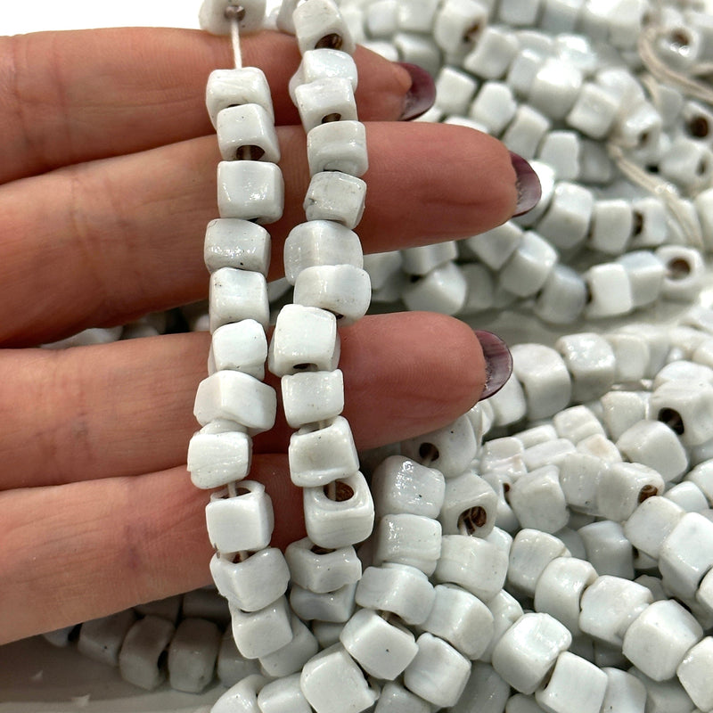 Traditional Turkish Artisan Handmade Cube Glass Beads, Large Hole Glass Beads, 50 Beads in a pack