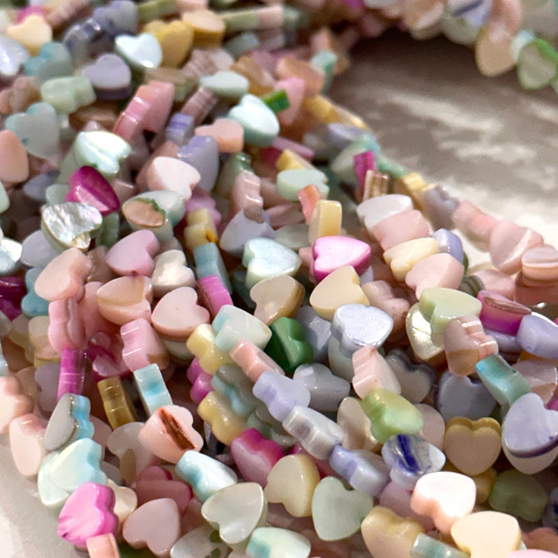 Mother Of Pearl Heart 6mm Beads, Pastel Colored Horizontal Hole Hearts, 60 Beads Strand