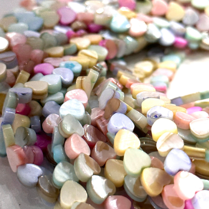Mother Of Pearl Heart 6mm Beads, Pastel Colored Vertical Hole Hearts, 60 Beads Strand