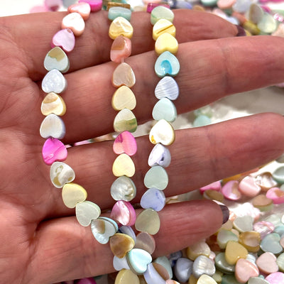 Mother Of Pearl Heart 6mm Beads, Pastel Colored Vertical Hole Hearts, 60 Beads Strand