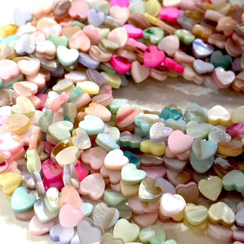 Mother Of Pearl Heart 8mm Beads, Pastel Colored Horizontal Hole Hearts, 47 Beads Strand