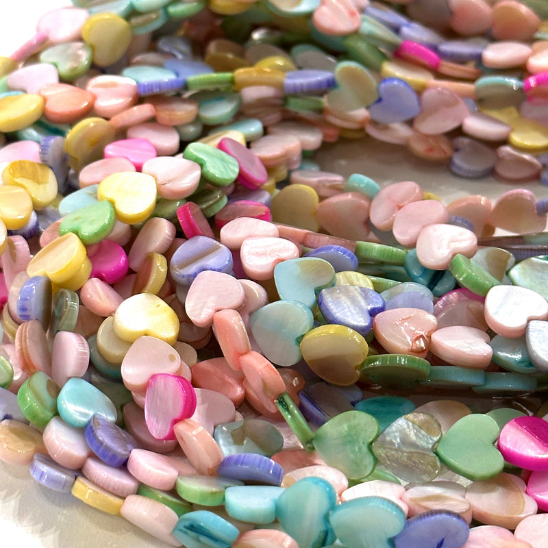Mother Of Pearl Heart 10mm Beads, Pastel Colored Vertical Hole Hearts, 40 Beads Strand