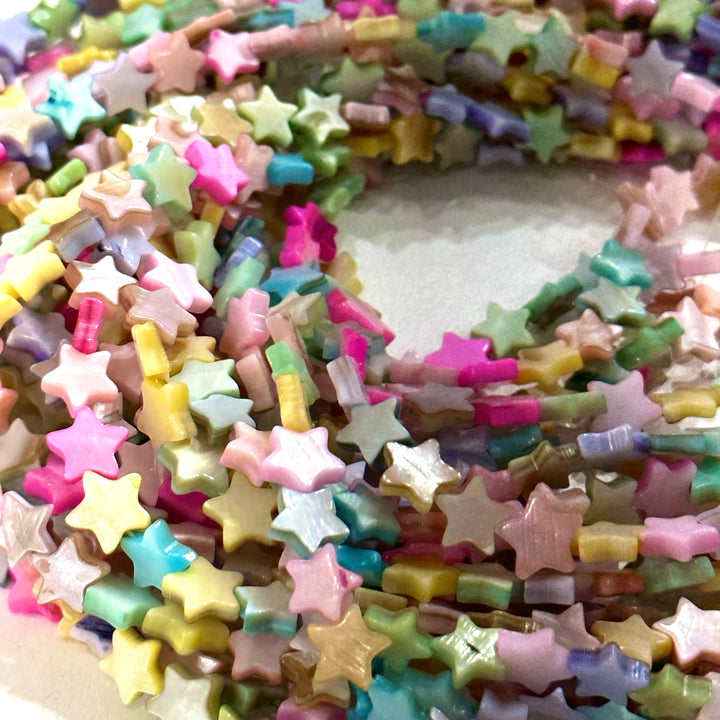 Mother Of Pearl Star 8mm Beads, Pastel Colored Star, 53 Beads Strand