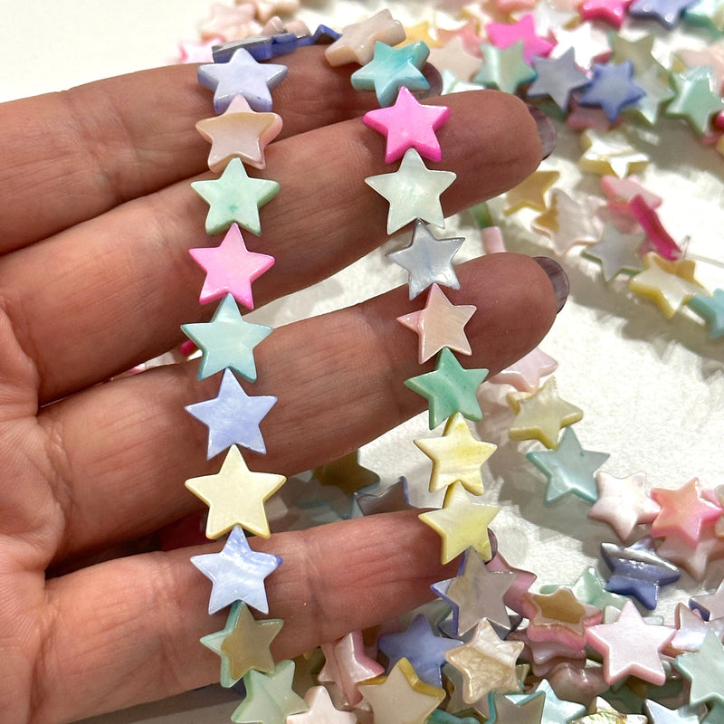 Mother Of Pearl Star 10mm Beads, Pastel Colored Star, 44 Beads Strand
