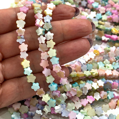 Mother Of Pearl Flower 6mm Beads, Pastel Colored Flower, 65 Beads Strand