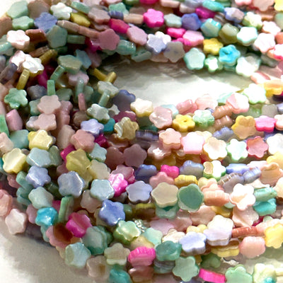 Mother Of Pearl Flower 8mm Beads, Pastel Colored Flower, 48 Beads Strand
