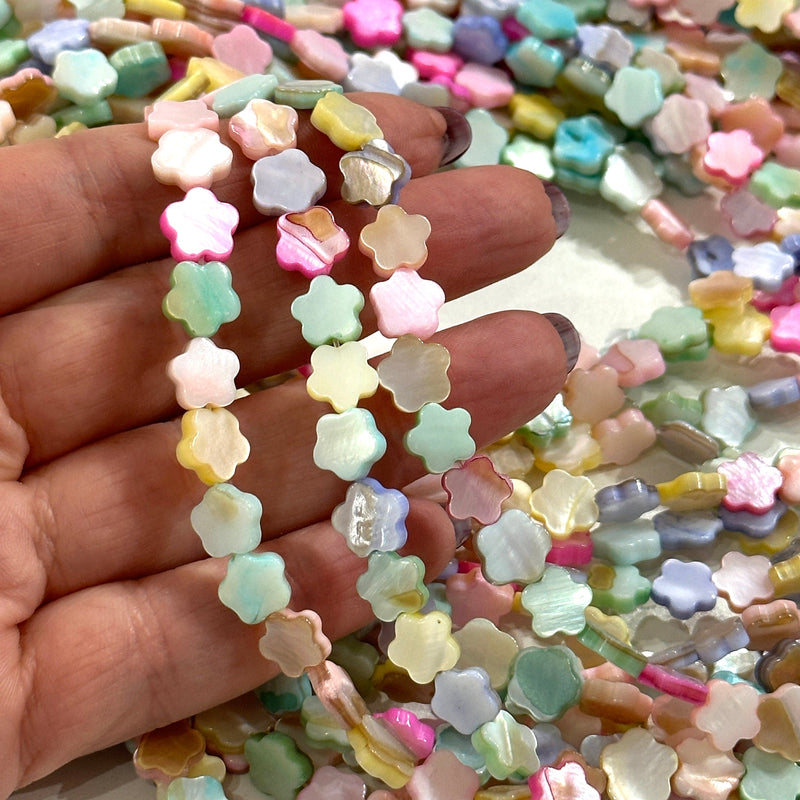 Mother Of Pearl Flower 8mm Beads, Pastel Colored Flower, 48 Beads Strand