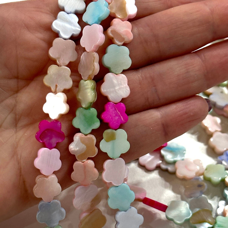Mother Of Pearl Flower 10mm Beads, Pastel Colored Flower, 40 Beads Strand