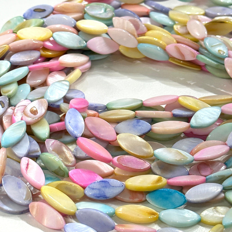 Mother Of Pearl Oval 19x8mm Beads, Pastel Colored Oval, 22 Beads Strand