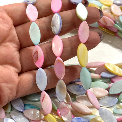 Mother Of Pearl Oval 19x8mm Beads, Pastel Colored Oval, 22 Beads Strand