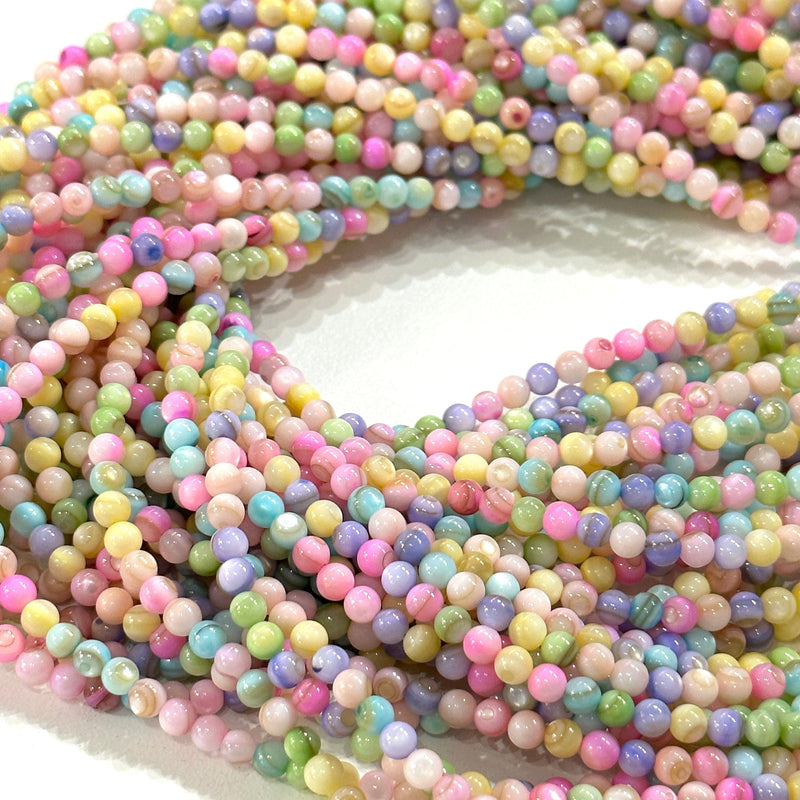 Mother Of Pearl Smooth Round 4mm Beads, Pastel Colored Round, 100 Beads Strand