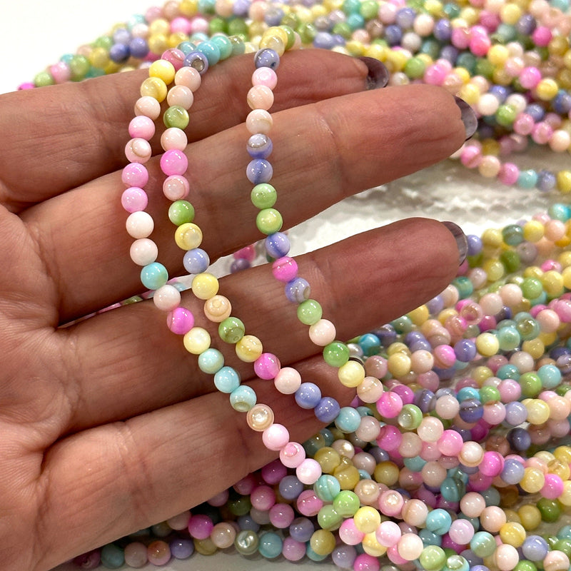 Mother Of Pearl Smooth Round 4mm Beads, Pastel Colored Round, 100 Beads Strand