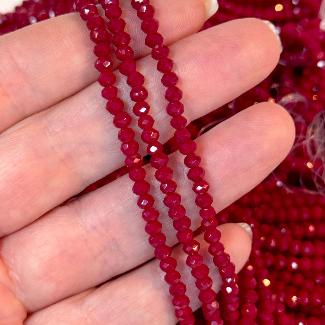 3mm Ruby Crystal Rondelle Beads- full strand - PBC3C128
