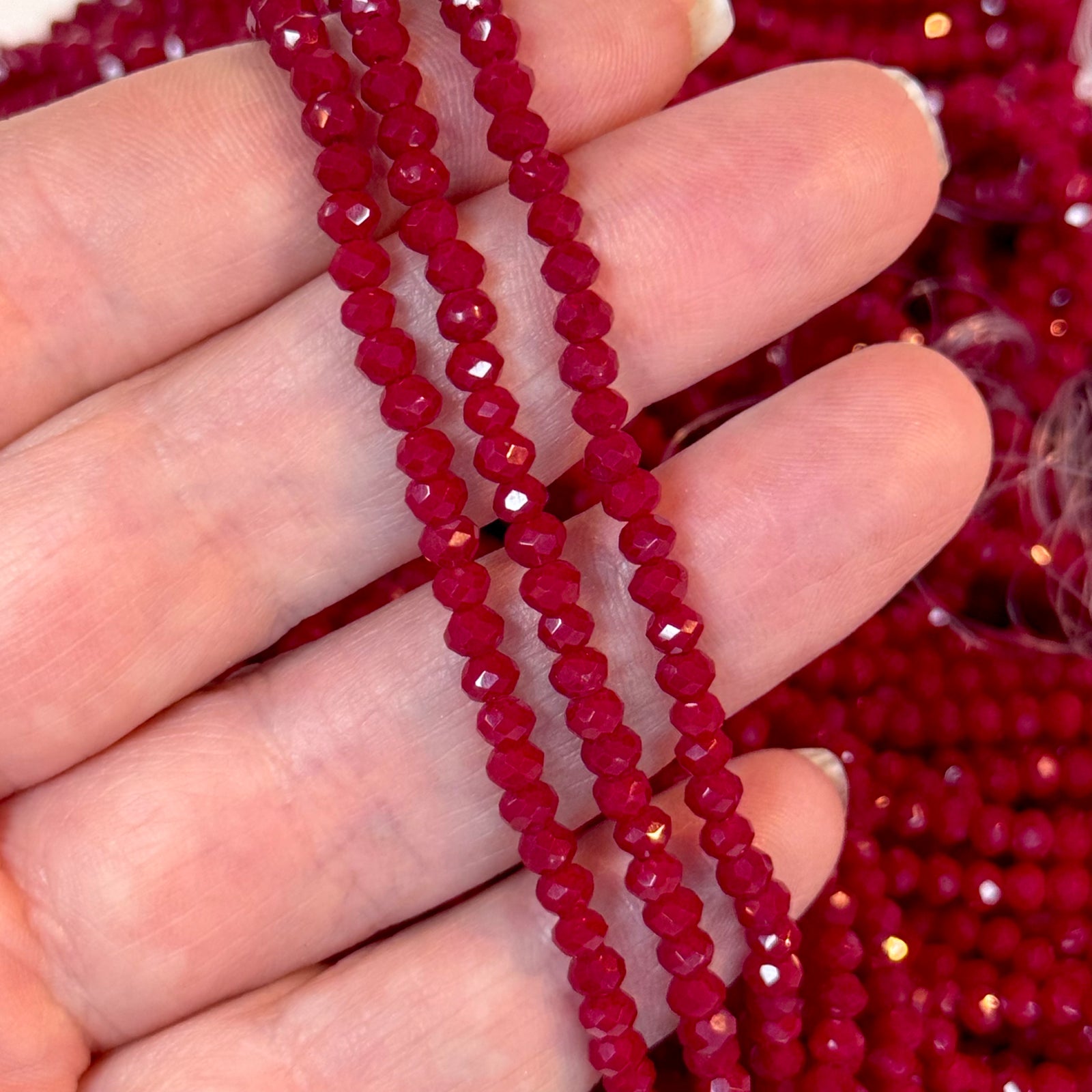 3mm Ruby Crystal Rondelle Beads- full strand - PBC3C128