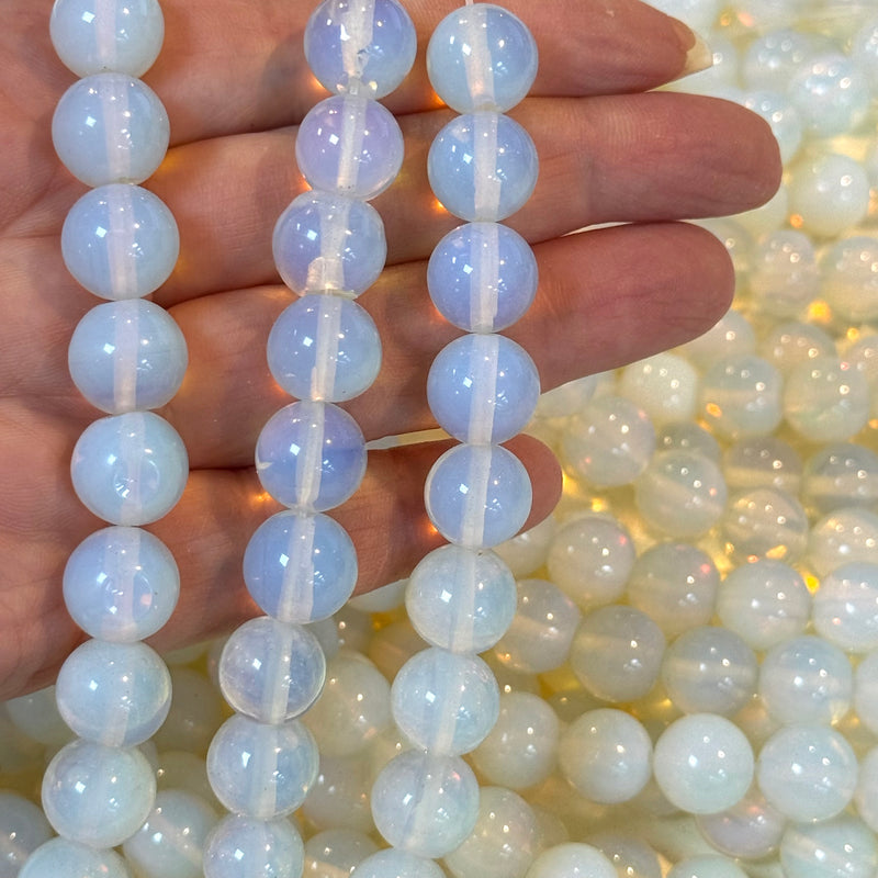 Opalite Moonstone Beads – 12mm Round, Blue Glow, 32 Beads per Strand