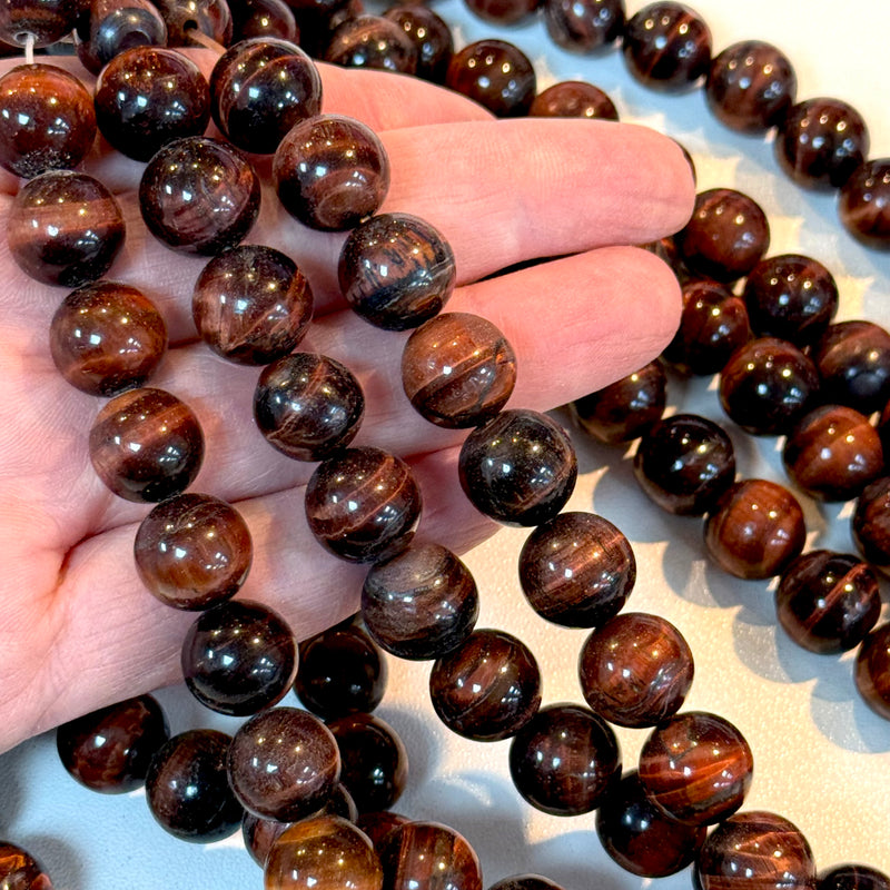 Red Tiger’s Eye Gemstone Beads – 12mm Round, Natural Polished Stone, 32 Beads per Strand