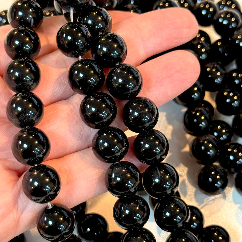 Black Onyx Gemstone Beads – 12mm Round Polished, Natural Stone, 32 Beads per Strand