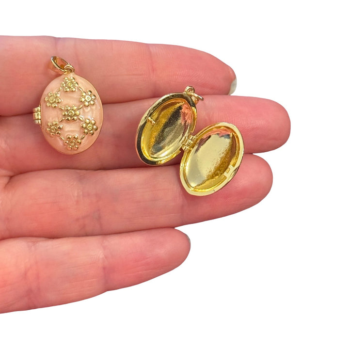 24Kt Gold Plated Floral Locket Pendant – Pink Enamel Oval Opening Flower Locket