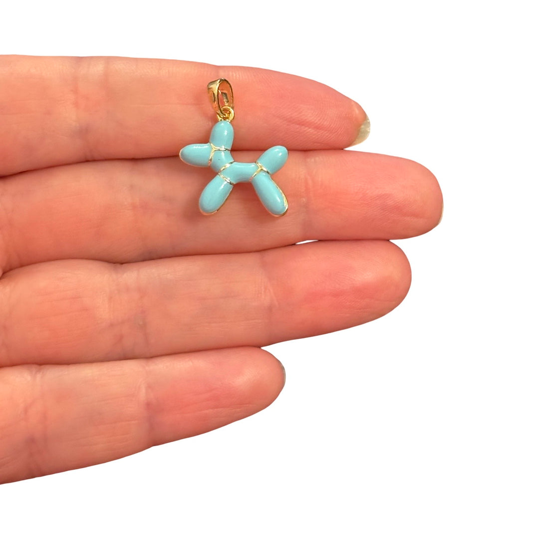 24Kt Gold Plated Sky Blue Balloon Dog Pendant – Enamel Dog Charm, 21x16mm
