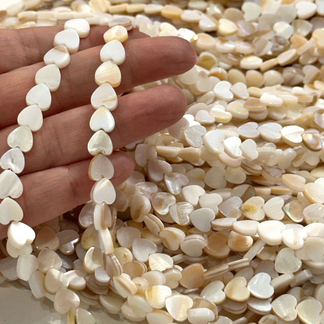 Mother Of Pearl Heart 8mm Beads, Vertical Hole 48 Beads Strand