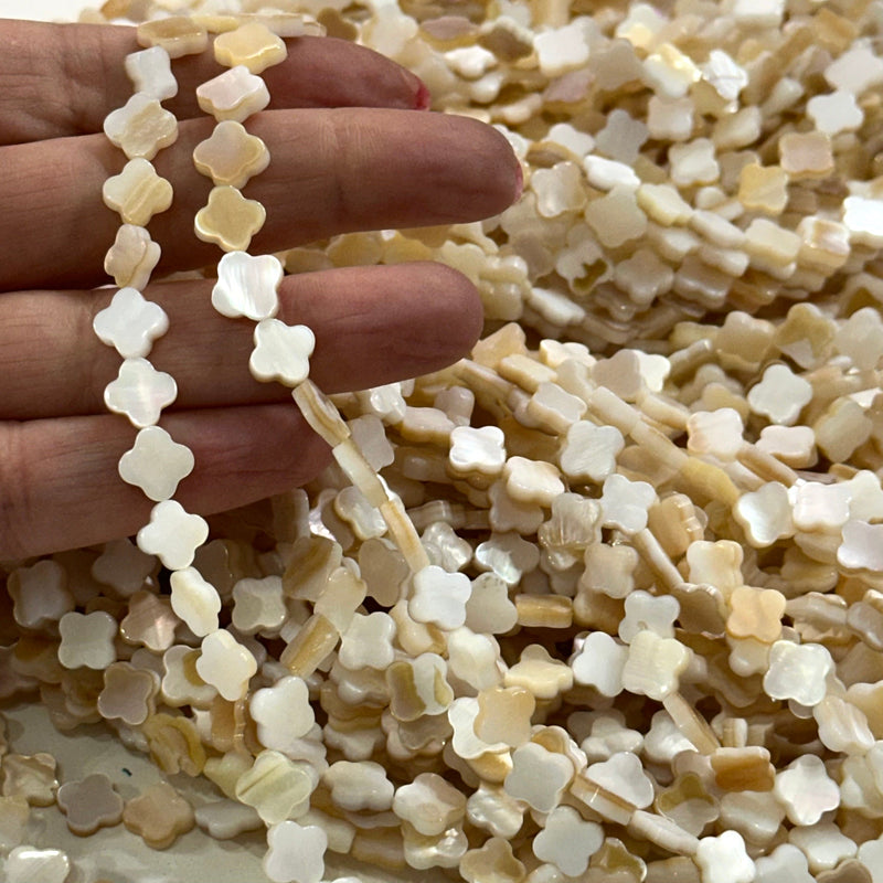 Mother Of Pearl Clover 8mm Beads, Natural Mother of Pearl Clover, 46 Beads Strand