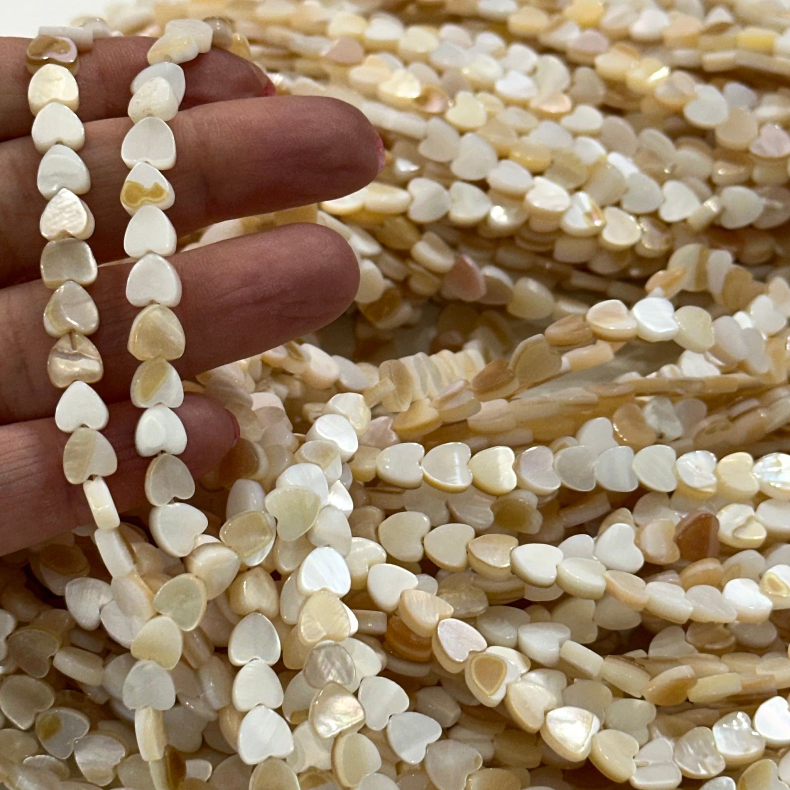 Mother Of Pearl Heart 6mm Beads, Vertical Hole 64 Beads Strand
