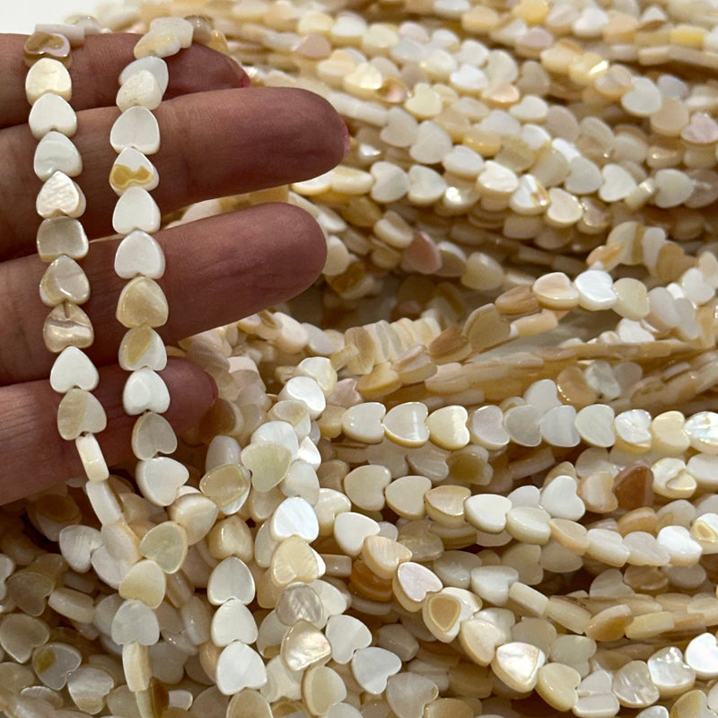 Mother Of Pearl Heart 6mm Beads, Vertical Hole 64 Beads Strand